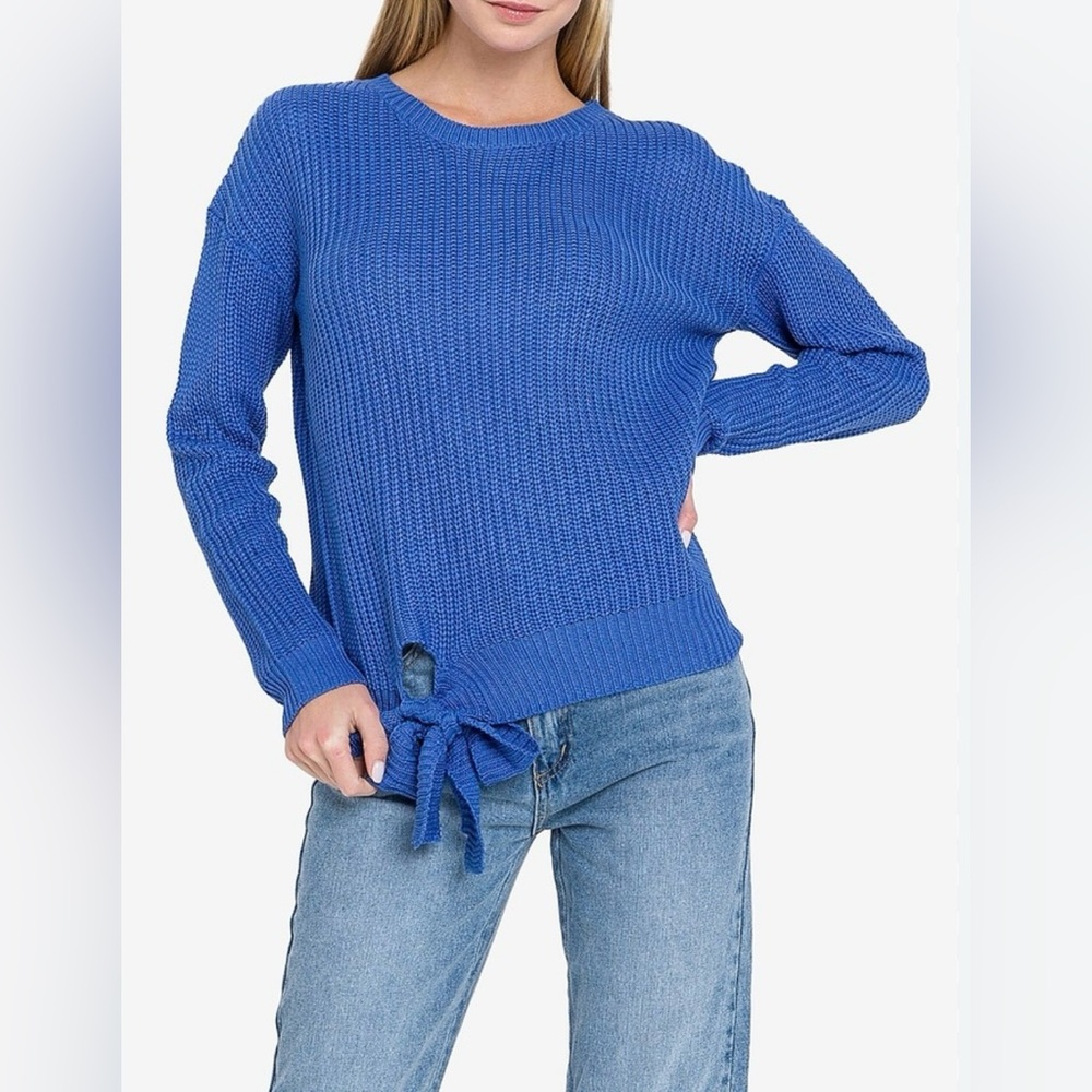 ENGLISH FACTORY Blue Knit Sweater NEW Tie‎ Bow Crew Neck Long Sleeve Small